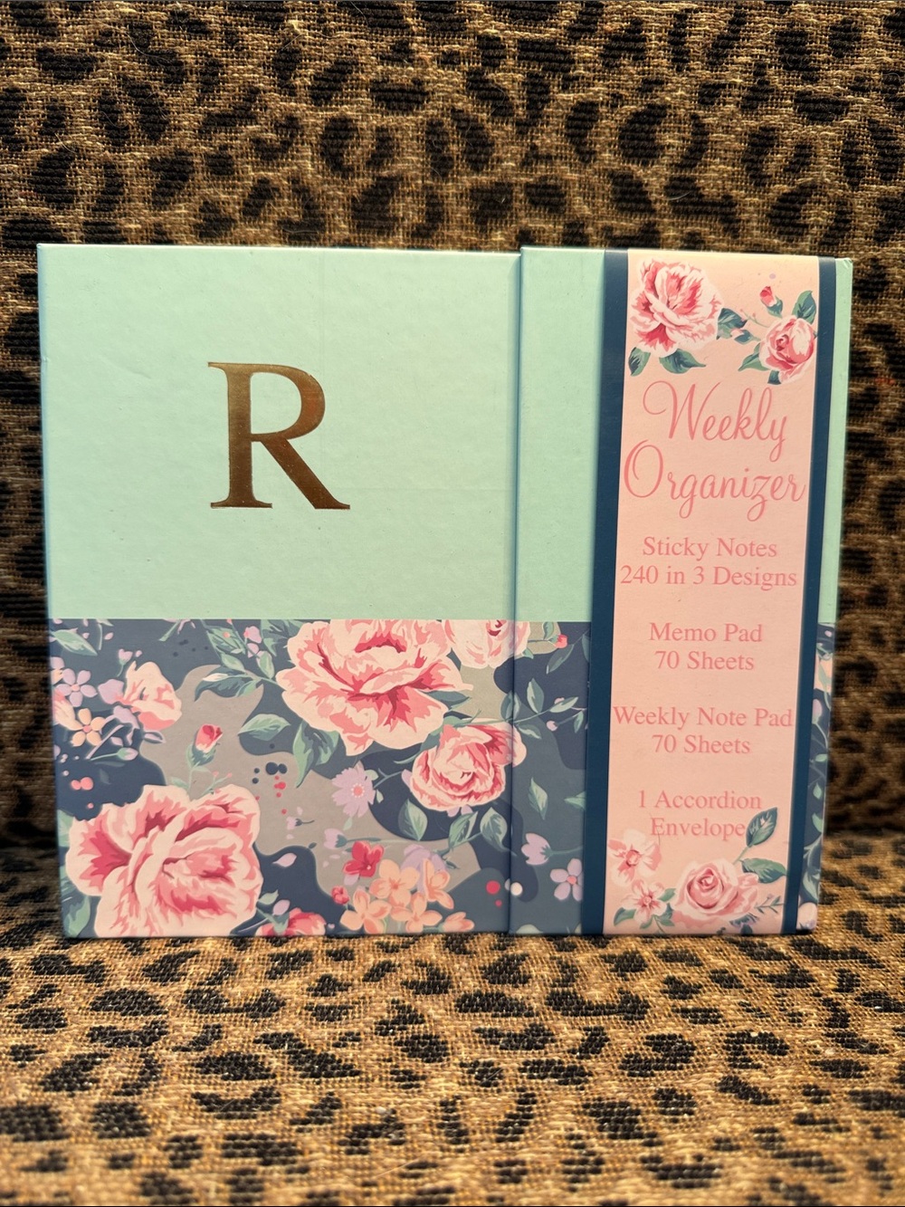 Monogram 'R' Floral Weekly Organizer - Mint & Pink